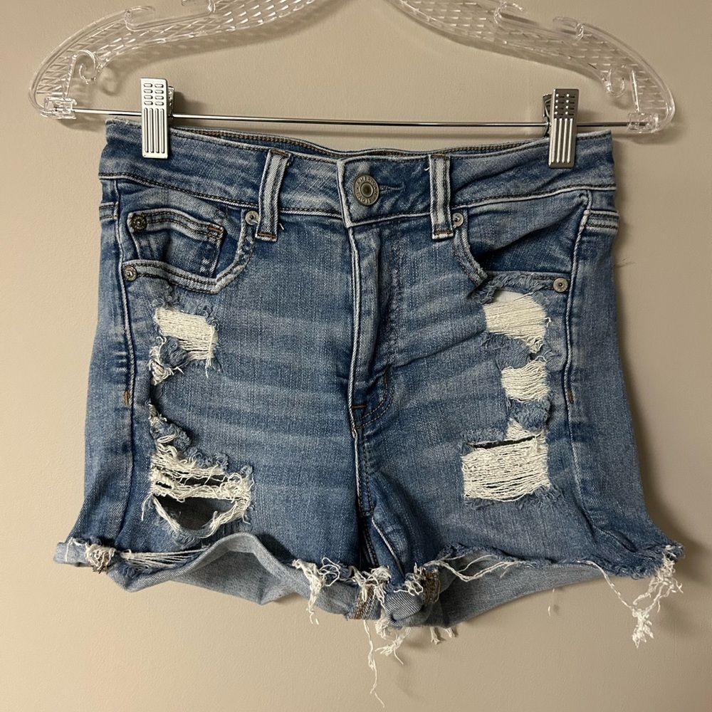 American Eagle Hi-Rise Shortie Ripped Jean Shorts